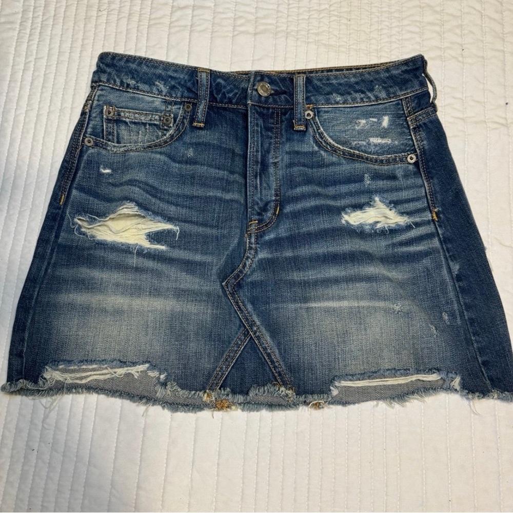 Distressed Denim Mini Skirt